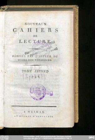 2.1796: Nouveaux cahiers de lecture : rédigés par l'auteur du guide des voyageurs