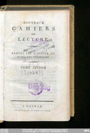 2.1796: Nouveaux cahiers de lecture : rédigés par l'auteur du guide des voyageurs