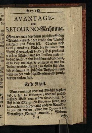 Avantage - und Retourno - Rechnung