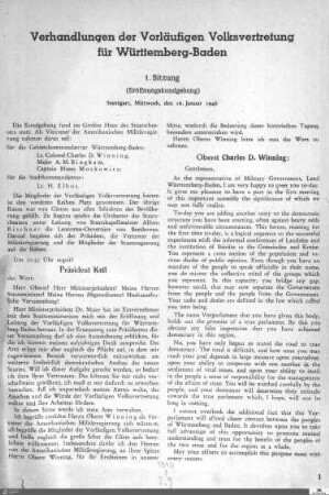 1: Vorläufige Volksvertretung Württemberg-Baden, Protokolle, 1946