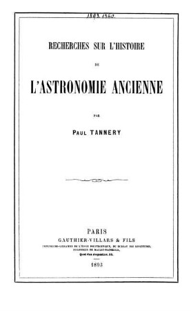Recherches sur l'histoire de l'astronomie ancienne