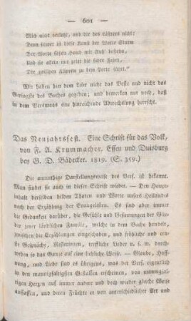 601-602 [Rezension] Krummacher, Friedrich Adolf, Das Neujahrsfest