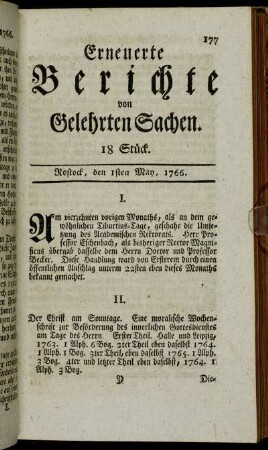 18 Stück. Rostock, den 1sten May, 1766