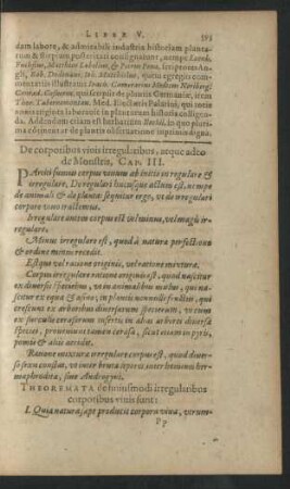 De corporibus vivis irregularibus, atque adeo de Monstris, Cap. III.