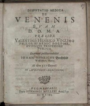 Disputatio Medica De Venenis
