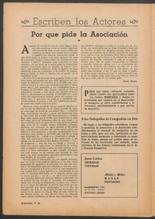 Escriben los actores - Por que pide la Asociación