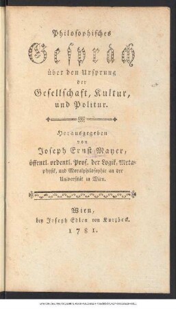 Philosophisches Gespräch über den Ursprung der Gesellschaft, Kultur und Politur.