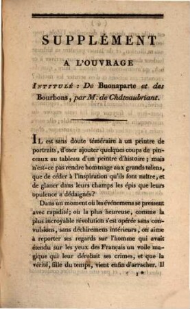 Supplément à l'ouvrage intitulé: De Buonaparte et des Bourbons