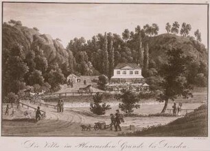 Die Villa im Plauenschen Grunde bei Dresden : Dresden, Plauenscher Grund mit der Villa Grassi, kolorierter Stich von J.C.A. Richter, 1. H. 19. Jh. Stadtmuseum Dresden