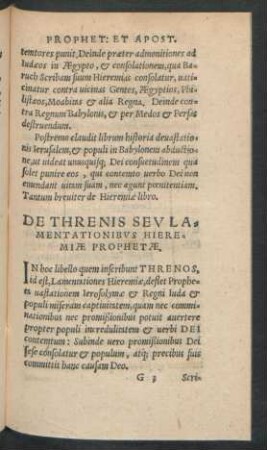 De Threnis Seu Lamentationibus Hieremiae Prophetae.