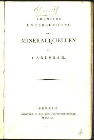 Chemische Untersuchung der Mineralquellen zu Carlsbad