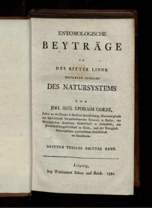 T. 3,3: Entomologische Beyträge zu des Ritter Linné zwölften Ausgabe des Natursystems. Th. 3, Bd. 3