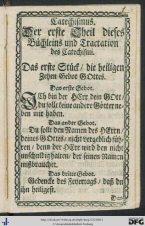 Der erste Theil dieses Büchleins und Tractation des Catechismi.