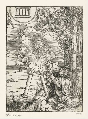 Johannes, das Buch verschlingend/ Der "Starke Engel", Blatt 8 aus: Albrecht Dürer, Die heimlich offenbarung iohannis, Nürnberg 1498