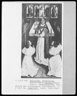 Hochaltar der Wengenkirche — Sechzehn Szenen aus dem Leben Mariens, Jesu und Heilige — Vier Szenen (davon eine verschollen) — Segensspendun (Verehrung der Eucharistie)
