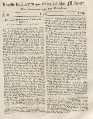 Neueste Nachrichten aus den katholischen Missionen Nr. 27