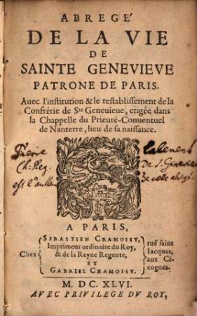 Abrégé de la vie de Sainte Genevieve