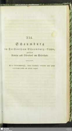 234. Schaumburg im Fürstenthum Schaumburg-Lippe, zwischen Rinteln und Oldendorf am Weserthale