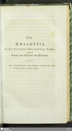 234. Schaumburg im Fürstenthum Schaumburg-Lippe, zwischen Rinteln und Oldendorf am Weserthale