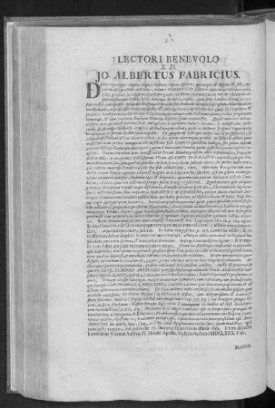 LECTORI BENEVOLO S. D. JO. ALBERTUS FABICIUS.