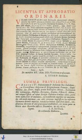 Licentia et Approbatio Ordinarii.