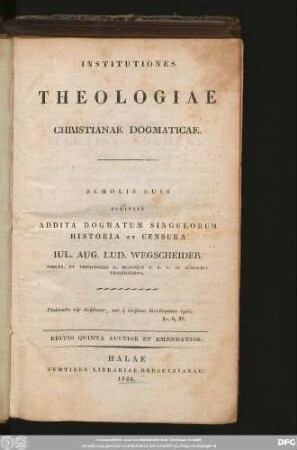 Institutiones Theologiae Christianae Dogmaticae.