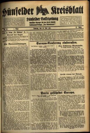 Erste Ausgabe vom Samstag, den 18. Juli 1931.