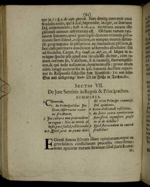 Sectio VII. De Jure Seminis in Regnis & Principatibus.