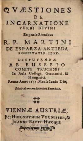 Quaestiones De Incarnatione Verbi Divini