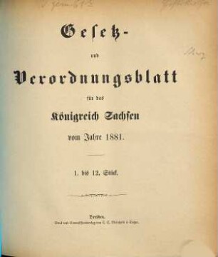 Gesetz- und Verordnungsblatt für das Königreich Sachsen. 1881