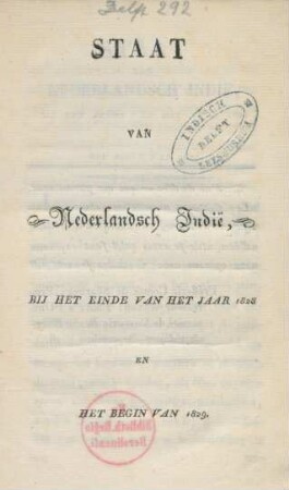 Staat van Nederlandsch Indië, bij het einde van het jaar 1828 en het begin van 1829