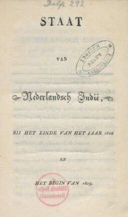 Staat van Nederlandsch Indië, bij het einde van het jaar 1828 en het begin van 1829