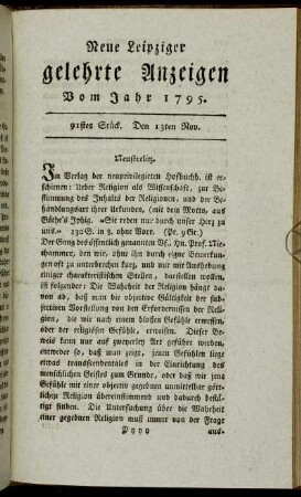 91stes Stück. Den 13ten Nov.