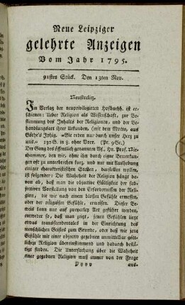 91stes Stück. Den 13ten Nov.