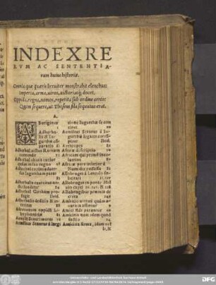 Index Rerum Ac Sententiarum huius historiae.