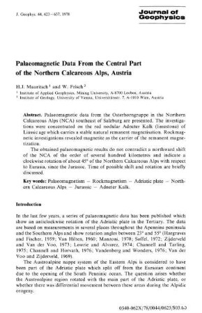 Palaeomagnetic data from the central part of the Northern Calcareous Alps, Austria