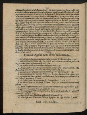 Syllabus Quaestionum obiter discussarum.