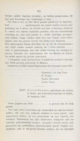 XLIV. Gerard Demmer, gouverneur van Ambon, ... 16 Augustus 1646