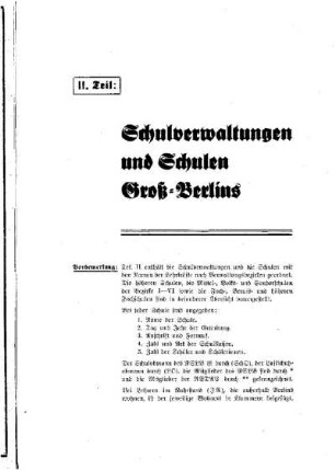 Schulverwaltungen und Schulen Groß-Berlins : Teil II