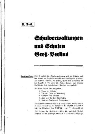Schulverwaltungen und Schulen Groß-Berlins : Teil II