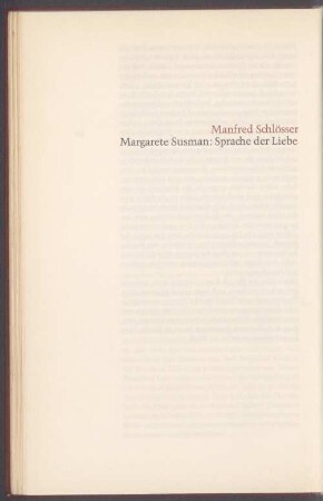 Margarete Susman: Sprache der Liebe