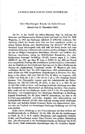 Sammelberichte und Hinweise : Der Harburger Raum im Schrifttum, Stand vom 31. Dezember 1964