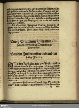 Von den Finsternussen und andern bösen Aspecten
