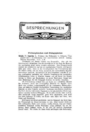 Besprechungen: Philosophischen und Pädagogischen