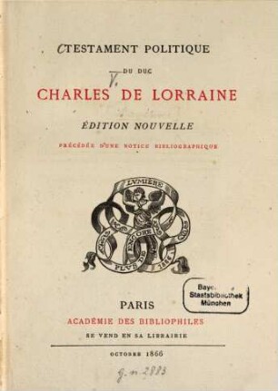 Testament politique du duc Charles de Lorraine