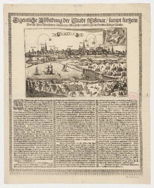 Eigentliche Abbildung der Stadt Wißmar : sampt kurtzem Bericht/ ihres Alterthums/ Ursprungs/ Gelegenheit und der Zeit passirenden Kriegs-Unruhe