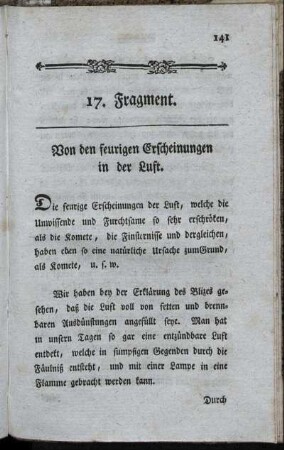 17. Fragment. Von den feurigen Erscheinungen in der Luft.