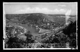 Blick aus Richtung Wartturm über Mainspitze, z.T. Kreuzwertheim und Altstadt main- und tauberaufwärts