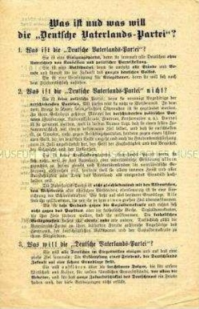Was ist und was will die Deutsche Vaterlandspartei - Werbeblatt