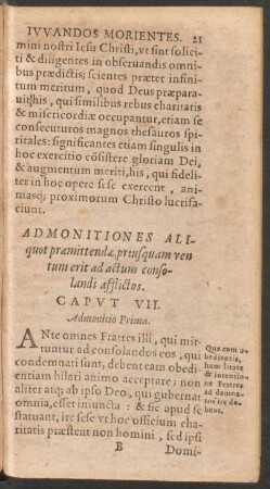 Admonitiones Aliquot praemittendae, priusquam ventum erit ad actum consolandi afflictos. Caput VII.